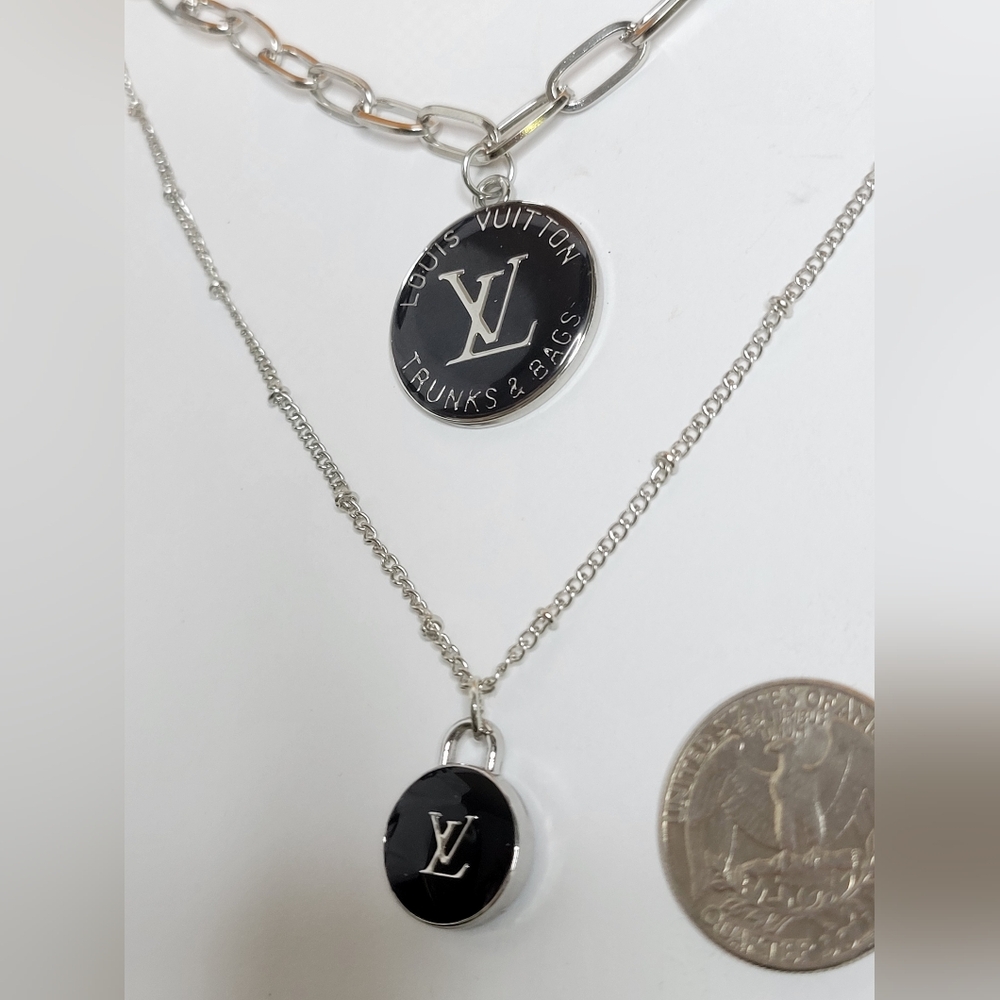 Silver Layered Neckchains, Adjustable, Blk. Ename… - image 4